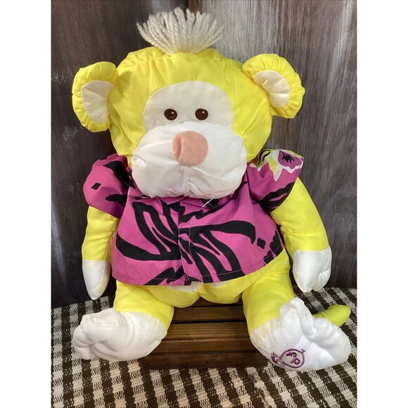 Vintage 1987 Fisher-Price Puffalump Yellow Monkey Nylon Plush w/ Hawaiian Shirt - Picture 1 of 13
